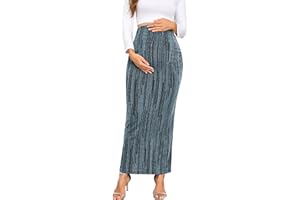 AISWI Maternity Sparkly Adjustable Waist Maxi Skirt Over The Belly Stretchy Pregnancy Long Pencil Skirts