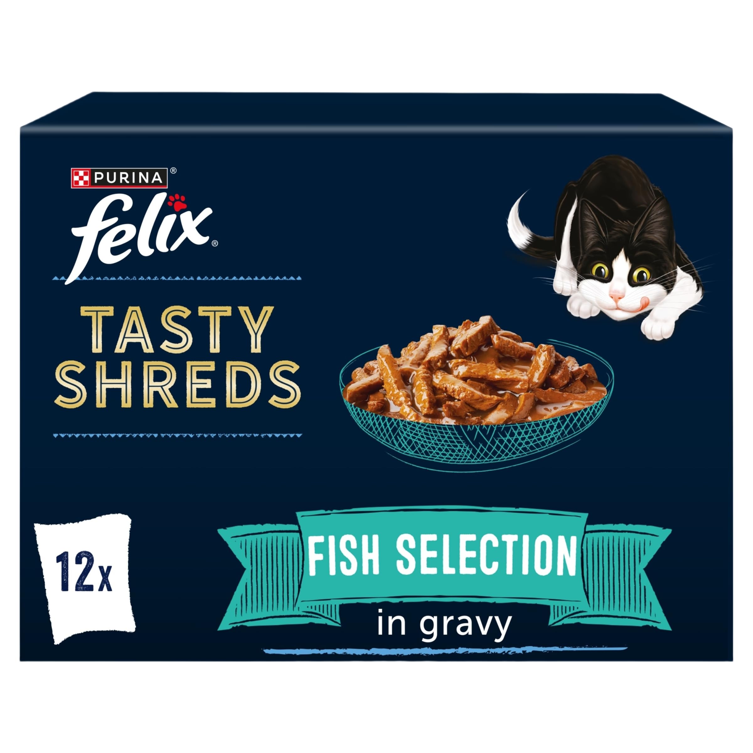 Felix Tasty Shreds Cat Food Fish Selection in Gravy 12x80g