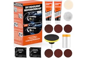 ISINFLASH Headlight Restoration Kit, Polish Restore Cleaner Clean Tool DIY Polishing, Sanding Discs, Scouring Pads for Electric Drill, 3 Easy Steps to Restore Sun Damaged Car Headlights Lens