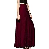 CHARTOU Womens Elegant Floral Lace Elastic High Waist Pleated Maxi Long Beach Skirts