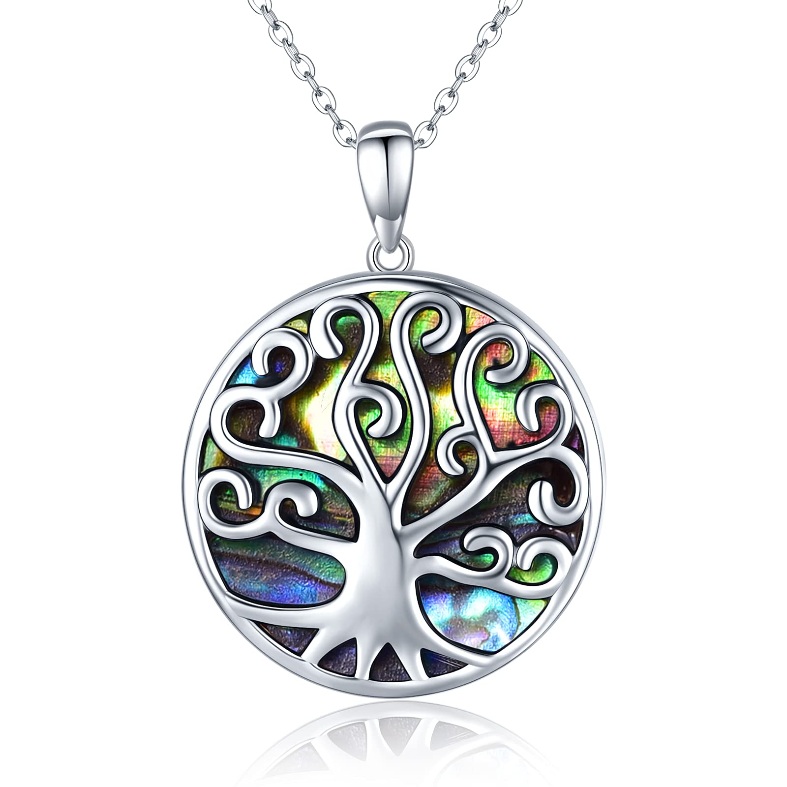 TANGPOET Tree of Life Necklace 925 Sterling Silver Family Tree Pendant with Abalone Shell Valentines Day Jewellery Gifts for Women Ladies Girls