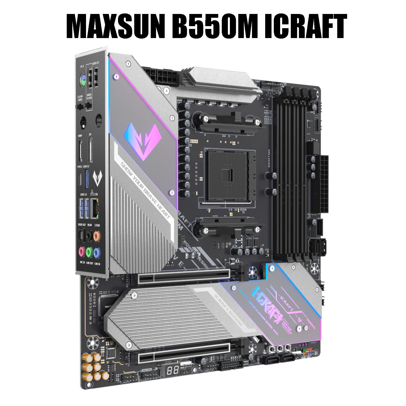 MAXSUN iCraft B550 Gaming M-ATX Motherboard, 14+2 Power Stages AMD AM4 Zen 3, DDR4, PCIe 4.0, SATA 6Gb/s, Dual M.2, USB 3.2 HDMI/DP, 2.5G LAN Micro ATX AMD Ryzen 5000 Series Processors CPU