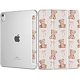 DONGKE for iPad 11th Generation Case 11 Inch 2025 (A16 Chip) & iPad 10th Generation 10.9 Inch 2022, Slim Foldable Stand Hard PC Translucent Back Shell Smart Cover - [Auto Wake/Sleep] - Bear with Bows