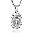 YAUMATEA Patron of Saint Necklace, St. Michael/Virgin Mary/St. Raphael/St. Jude/St. Christopher/St. Benedict/St. Joseph/St. Patrick/St. Francis/St. Florian/St. Thomas/St. Anthony, Protection & Religious Gift, Stainless Steel 24" Chain