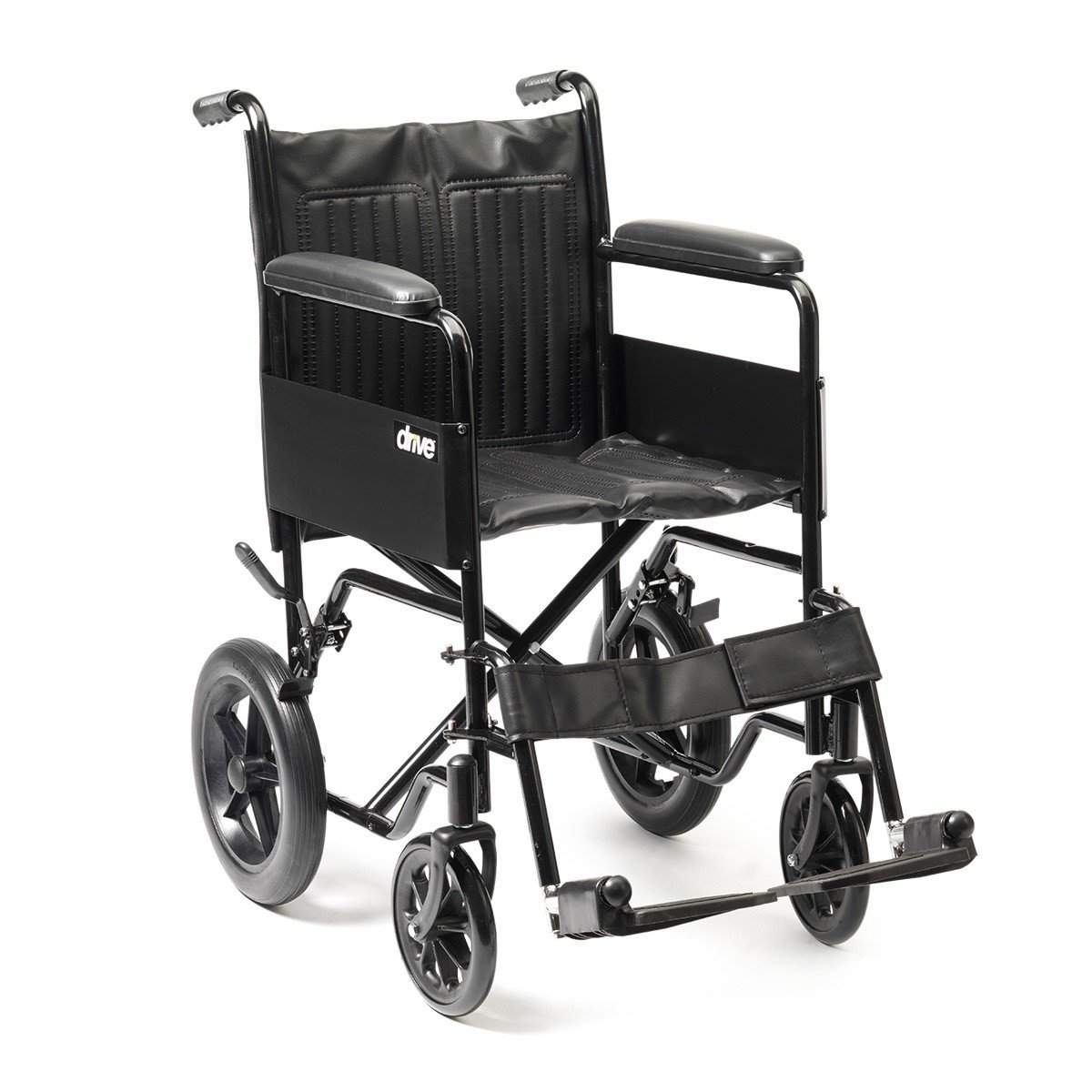 Drive Devilbiss S1 Economy Steel Transit Wheelchair with Solid Rear Wheels, 18 Inch Seat Width