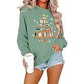 SFHFY Christmas Tree Sweatshirt Women: Snowman Long Sleeve Shirt Merry Christmas Sweater Xmas Holiday Pullover Top