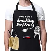XBPDMWIN Funny Grill Aprons for Men - I May Have a Smoking Problem - Grilling Aprons with 2 Pockets - Father's Day & Birthday Gifts for Dad, Husband