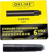 Online Standard Black Ink Cartridges 6pk Fountain Pen Rollerball Refills