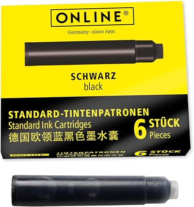 Online Standard Black Ink Cartridges 6pk Fountain Pen Rollerball Refills