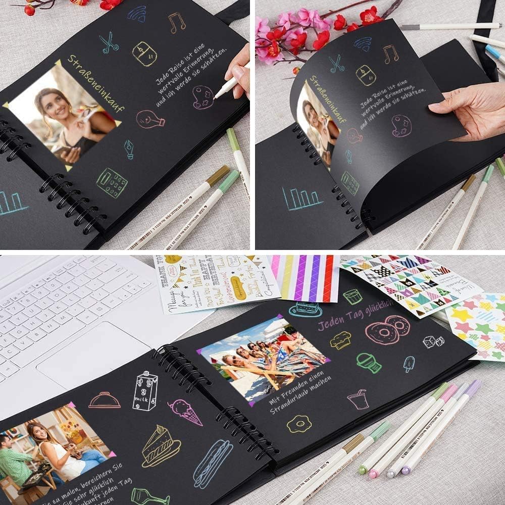 Scrapbook Photo Album, DIY Craft Paper Photo Book 80 Pages, DIY Handmade Album Scrapbook Set, Records Anniversary, Wedding, Graduation, Travelling, Baby Shower Gift, Contains Metal Pen, (Kraft) : Office Products