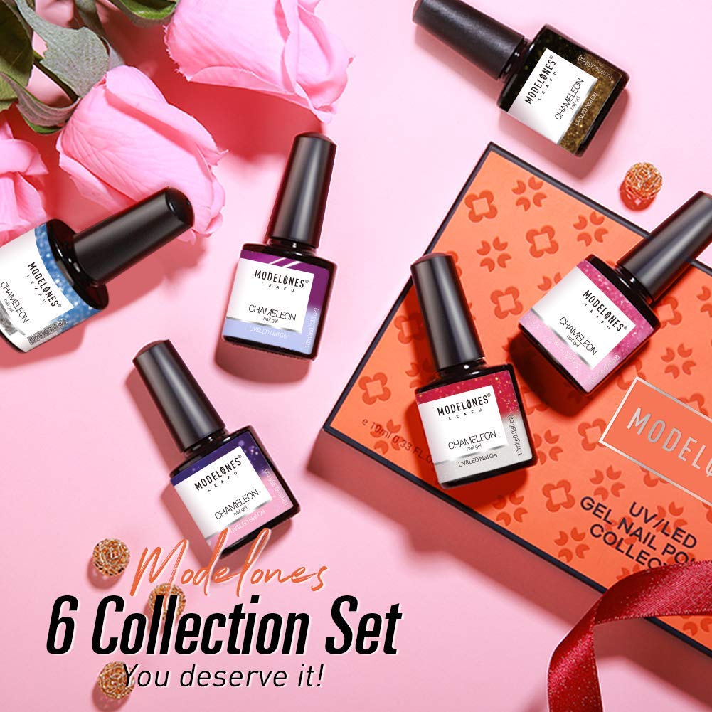 Modelones Mood Gel Nail Polish - Color Changing Gel Nail Polish Set- Red Glitter Gel Polish- Soak Off Gel Nail Polish Manicure- 6 Colors 0.33 OZ 10 ML with Gift Box for Nail Art DIY at Home : Beauty