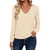 MAOECO Womens V Neck Long Sleeve Shirts Casual Tops Banded Bottom Blouses | Dressy Basic Tees, Work Office Top, Teacher Business Outfits, Fall Fashion 2026 Clothing, Breathable Comfy T Shirts