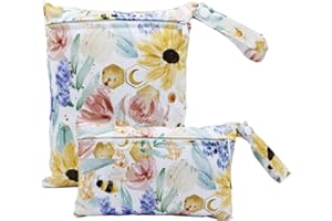 SMARBORE 2 Pack Cute Little Wet Dry Bags for Baby Diapers & Breast Pump Parts, Waterproof Reusable Wet Bag with Handle, Beach Pool Gym Bag Stroller Yoga Toiletries Daycare Organizer, 7.9"*9.8"/5.9"*8.9"