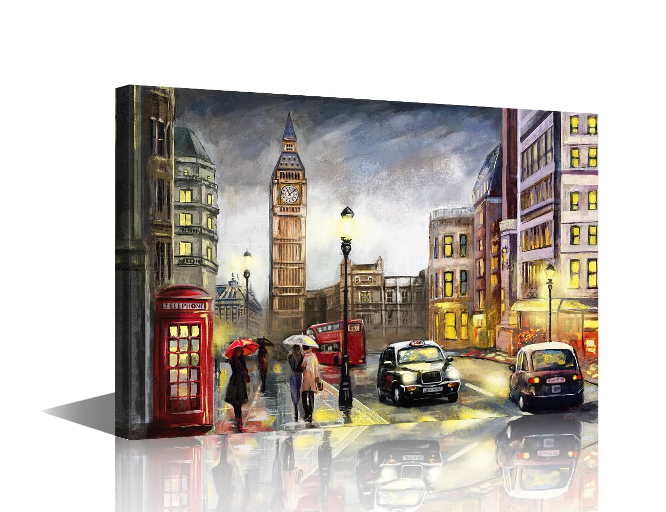 TISHIRON 1 Piece Street View of London Canvas Wall Art Big Ben Picture Bus and Road Oil Painting Style for Bedroom Home Decor for Living Room Framed Ready to Hang 16x24 in — image 1