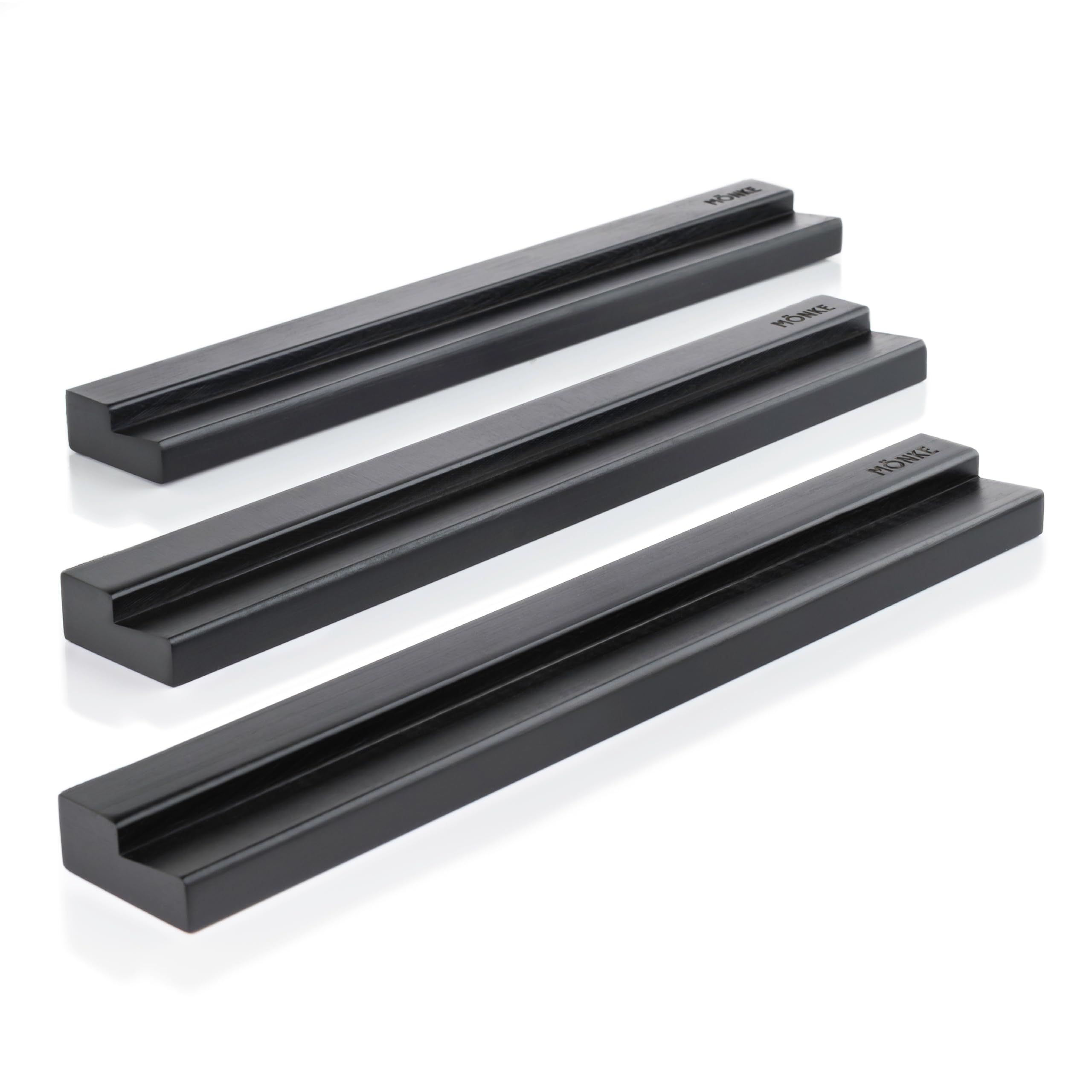 MÖNKE Vinyl Record Wall Mount - 3 Elegant Display Ledges Made from Solid Wood - These Vinyl Record Shelf Will Hold Records of Any Size (Black)