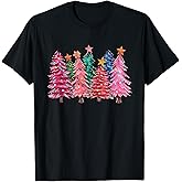 Cute Christmas With Pink Trees Xmas Costume Womens Girls T-Shirt