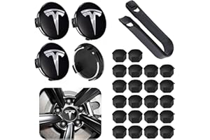 POWLAMKS Car Wheel Center Hub Cap Kit with Logo Hubcaps Accessories for TES la Model 3 Model Y 4 Black & Sliver Hub Center Caps + 22 Black Lug Nut Covers (Black&Sliver)
