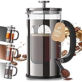 Veken French Press Coffee Maker 34oz, No Plastic Touching Cafe,Thickened Glass Stainless Steel Brewer, Cold Brew Cafetera Tea pot for Kitchen Travel Camping, Gifts, Decor, Bar Accessories, Dark Pewter