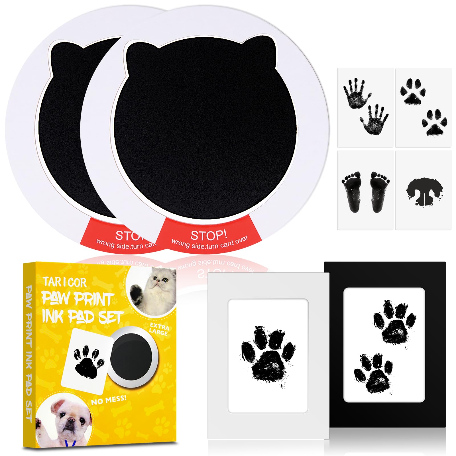 Taricor 2 Pcs Pet Paw Print Kit, Paw Print Kit for Dogs Cats, Ink Pads for Dog Pet Paw Impression Kit, Inkless Pet Keepsake Pawprint Stamp Pads with 2 Photo Frames 4 Imprint Cards