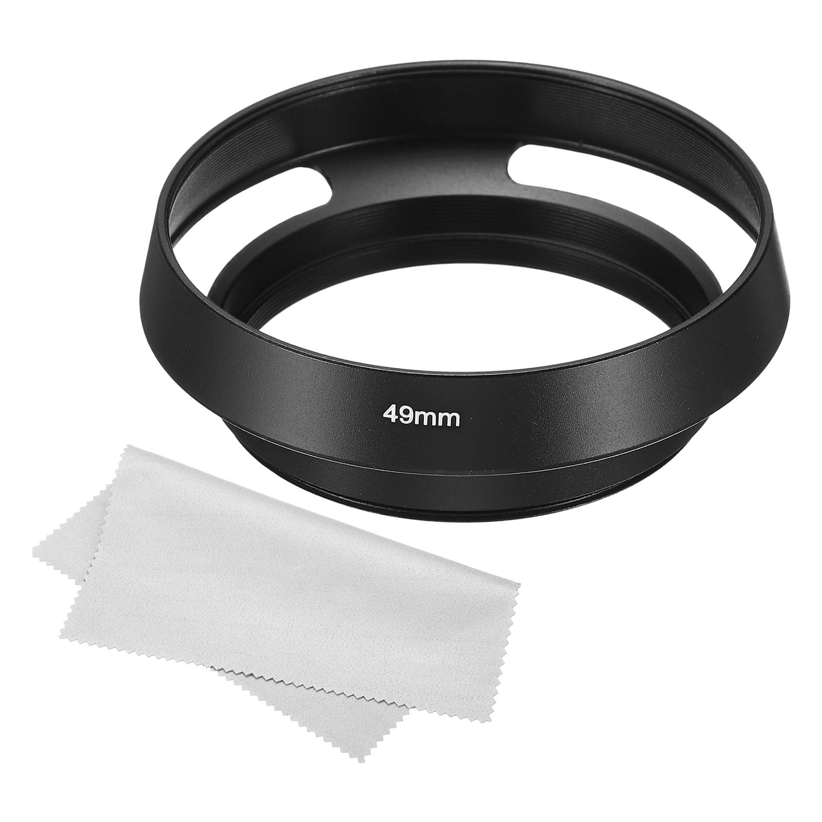 PATIKIL 49mm Lens Hood, Standard Vented Matte Surface Anti-reflective Inside Hood with Cleaning Cloth for Camera Lens, Black for Nikon, for Fujifilm, for Pentax, for Leica