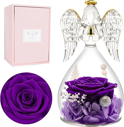 Miofula Preserved Real Rose in Glass Angel Gift Forever Rose for Women