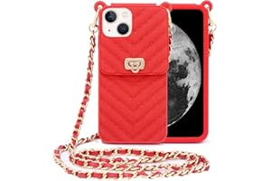 Yatchen for iPhone 14 Plus Wallet Case ,Crossbody Phone Case with Lanyard Strap Cute Purse Case Flip Credit Card Holder Soft Silicone Girls Lady Handbag Case for iPhone 14 Plus Red