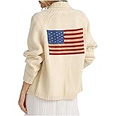 Women's American Flag Cardigan Long Sleeve Shawl Collar Button Down Fall Chunky Knit Varsity Sweater
