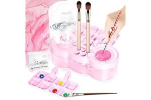 ANOLEAIR Paint Brush Cleaner with Paint Tray, Upgraded 6-in-1 Painting Supplies with Drain and Brush Holder, Water Circulation Painting Supplies for Acrylic, Watercolor, Water Based Paints（Pink Color）