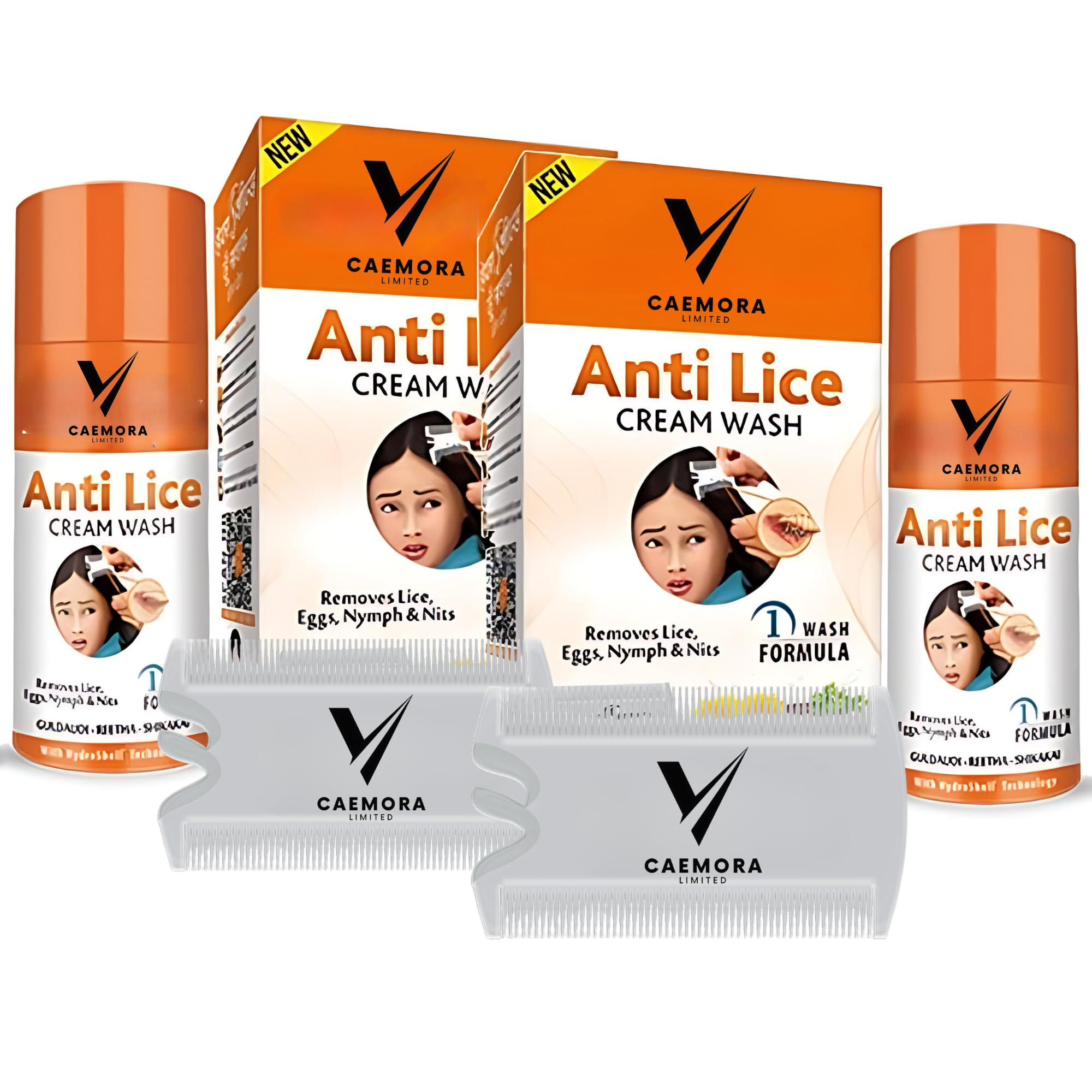 Caemora Lice Cream Wash Solution | Treatment to Kill Head Lice, Nymph and Nit Eggs Solution with free Nit Comb | Pack Of 2 X 30ml | Lice Treatment for All Hair, for Children and Adults
