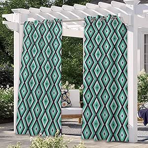 Cortinas opacas 100% para ventana de color verde azulado y blanco, para