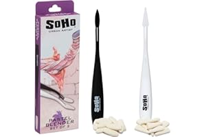 SoHo Urban Artist Pastel Blender Knife - Set of 2-1 Pack - Soft Pastel Blending Tools w/ 20 Mixed Foam Covers - Oval & Pointed Applicator