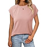 Tankaneo Womens Cap Sleeve Tank Tops Summer Casual Crew Neck Cotton T-Shirts Loose Fit Basic Tee Shirts