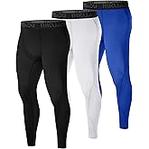 RIKUAOU 3 Pack Men's Compression Pants, Athletic Leggings Base Layer, Cool Dry Workout Tights for Running Sports Gym