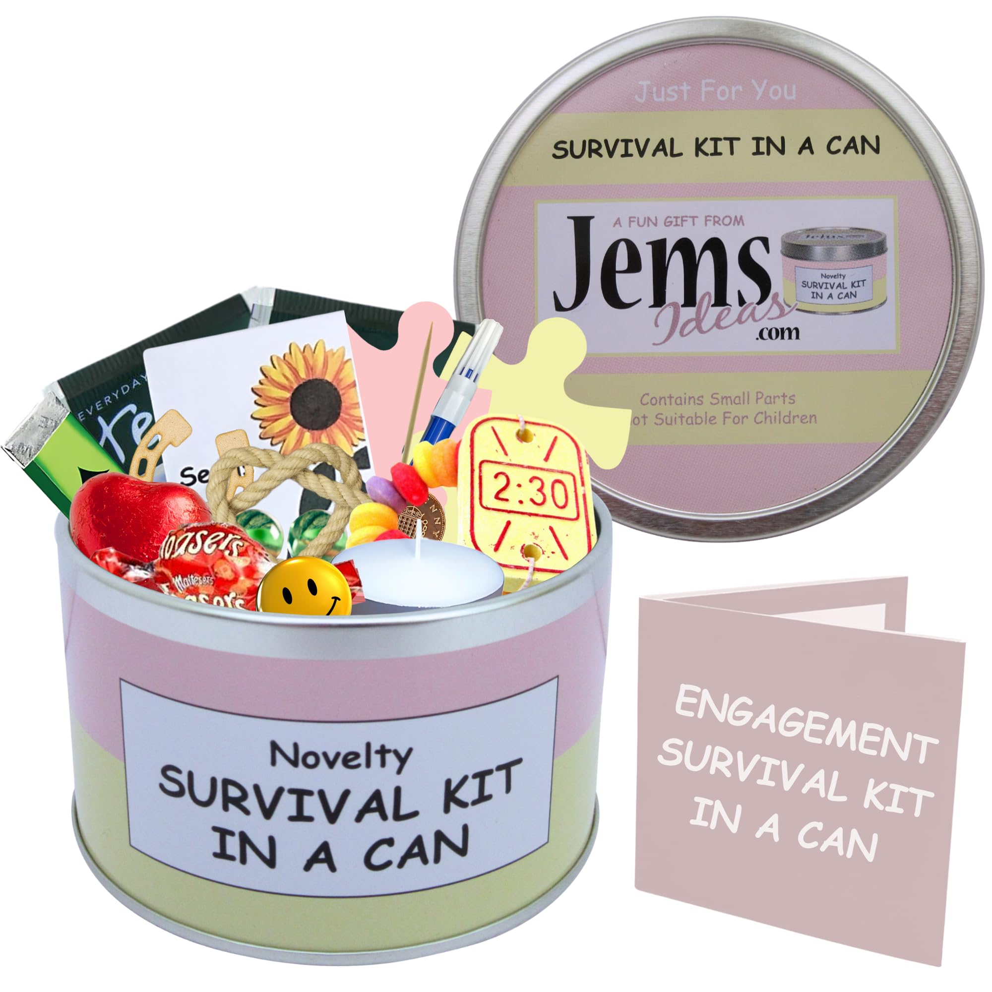 Survival Kit In A Can Engagement Fun Novelty Engagement Gifts For Women- Female Engagement Gifts For Her Girlfriend, Fiancée, Wife, Partner. Complete Gift Set & Card Customise Colour (Pink/Cream)