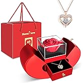 WEIMIL Preserved Flower Red Rose with Heart Necklace, Gifts for Mom, Girlfriend, Women, Wife, Grandma on Christmas, Valentine's Day, Mother's Day, Birthday, Anniversary, Thanksgiving