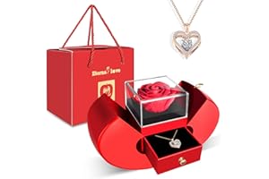 WEIMIL Preserved Flower Red Rose with Heart Necklace, Gifts for Mom, Girlfriend, Women, Wife, Grandma on Christmas, Valentine's Day, Mother's Day, Birthday, Anniversary, Thanksgiving