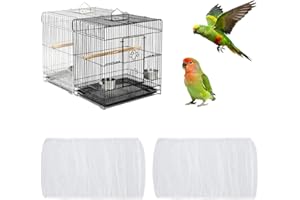 Fengek 2 Pcs Adjustable Bird Cage Cover & Seed Catcher Net - Stretchy Bird Cage Accessories for Night Cover & Seed Guard (White)