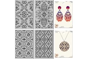 CHGCRAFT 4Sheets Vintage Floral Frame Polymer Clay Texture Sheet Flowers Rubber Clay Texture Mat for Polymer Clay Making Earrings Jewelry DIY Crafts 4x2.6inch