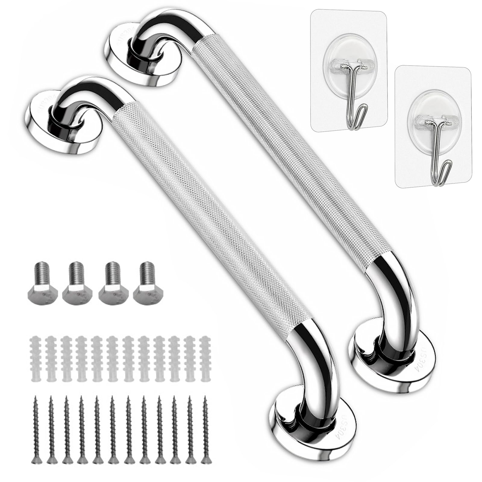 2 Pack Anti Slip Grab Bar Rail, Stainless Steel Grab Rails for Bathroom, Elderly Children and Disabled Shower Handle for Kitchen Bedroom Shower Toilet Stairs,12 Inch