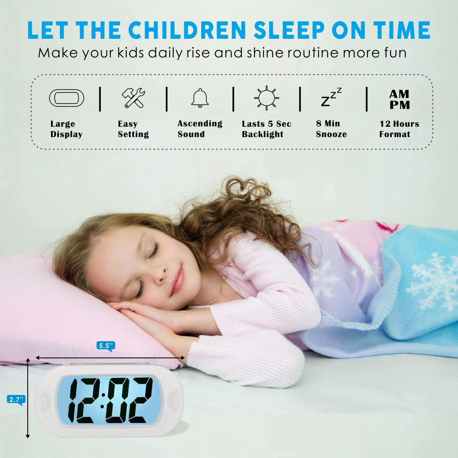 Plumeet Digital Alarm Clock Travel Clock with Snooze and Nightlight, Easy to Set Simple Bedside Alarm Clocks for Kids - Image 3