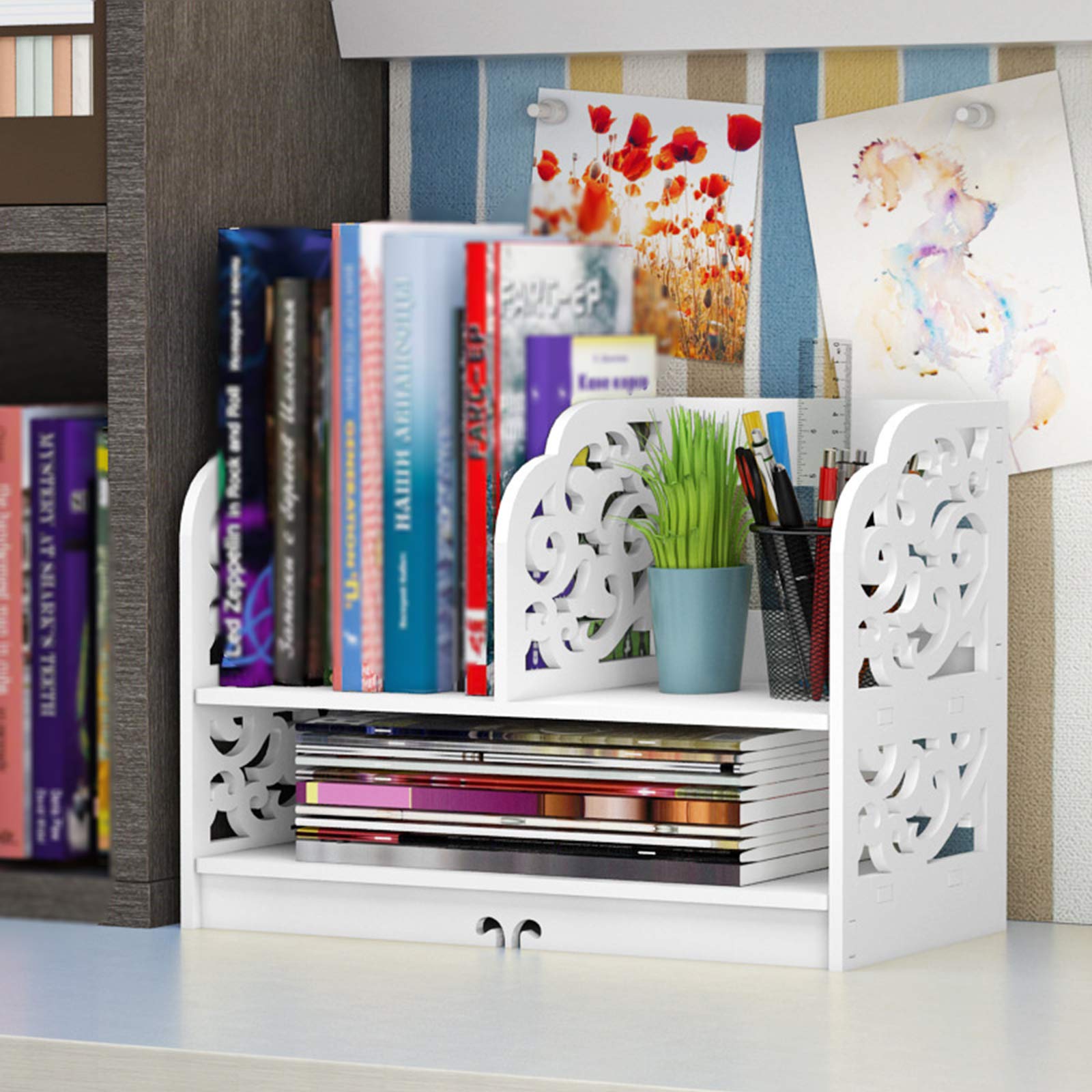 XINCHIA Desktop Tidy Organiser Office Stationery Desk Tidy File Rack for Desk File Sorter Desk Tidy File Rack Tray Storage Organiser for a4 Papers, Pens, Books, Notebooks Letters and Documents