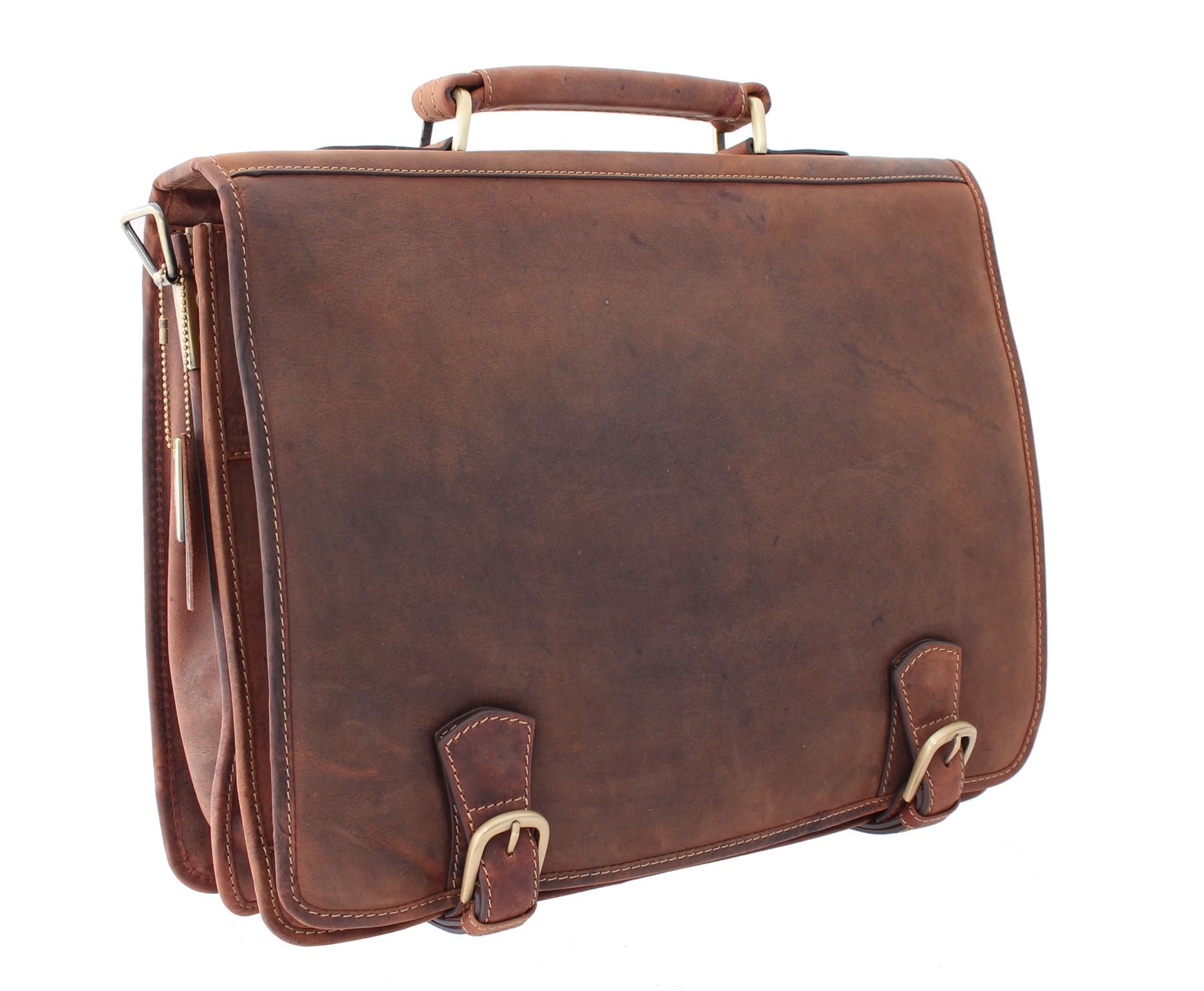 VISCONTI HULK Oiled Leather Briefcase With Carry Handle And Detachable Shoulder Strap 16134 Oil Tan