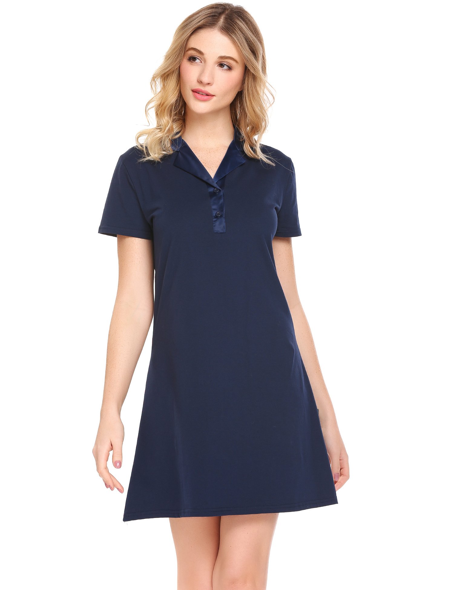 Ekouaer Womens Short Sleeve Sleepshirt Button Down Top Boyfriend Nightshirts