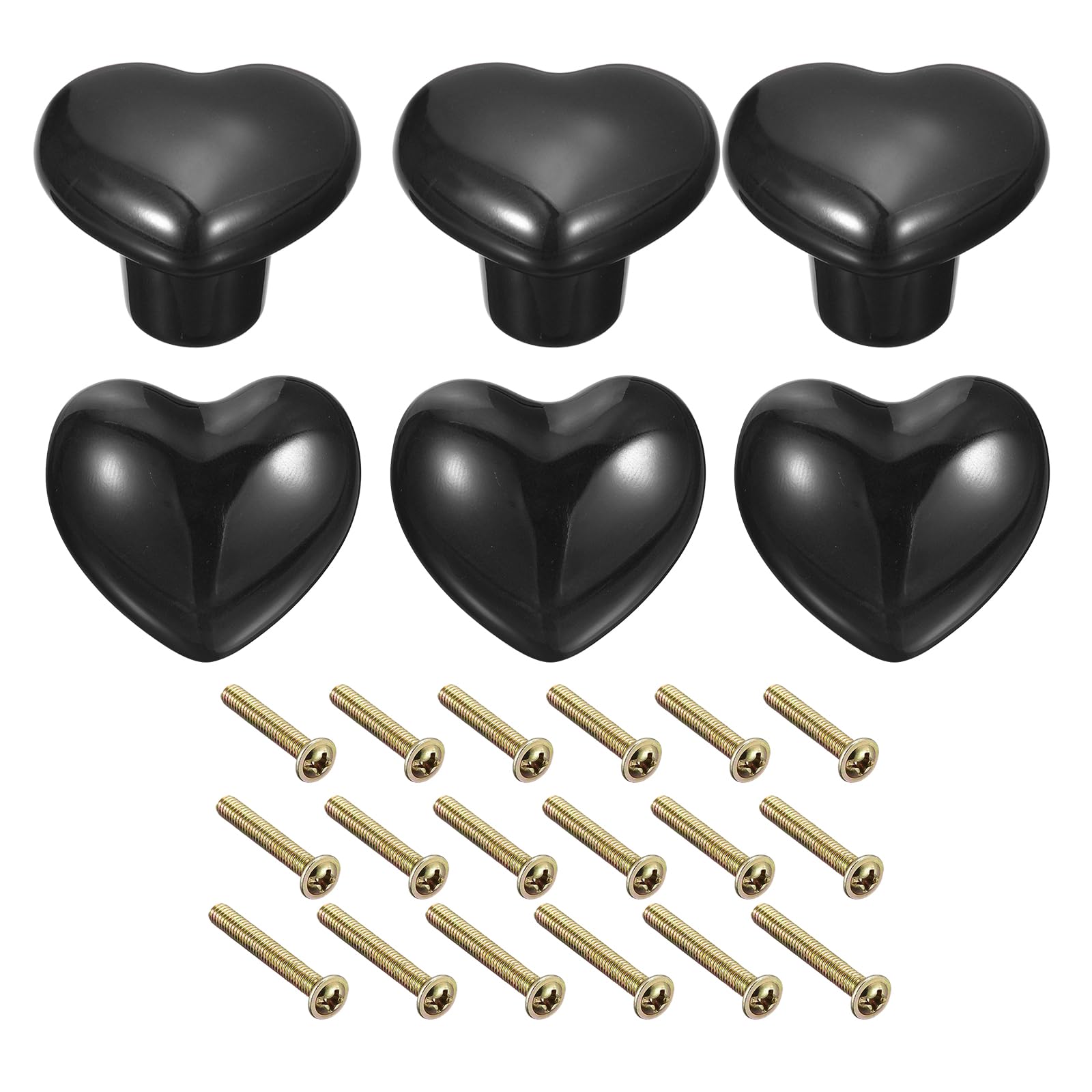 Uxcell 6Pcs Ceramic Knobs, Kitchen Drawer Knobs, Heart Shape Knobs Furniture Decorative Knobs and Pulls with Mounting Screws for Drawer, Dressers, Cupboard, Closet, Black