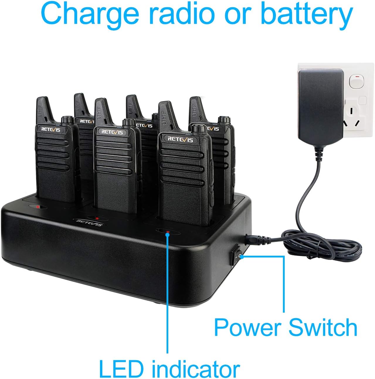 Retevis RT22 Walkie Talkies Rechargeable Hands Free Channel Lock 2 Way Radios Two-Way Radio(6 Pack) with 6 Way Multi Gang Charger: Car Electronics