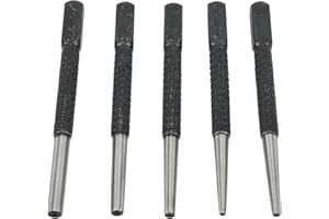 5-Piece Nail Punch Set with Knurled Body and Square Striking Head, 100mm Alloy Steel Punching Tool for Wood, Metal, Plastic, 