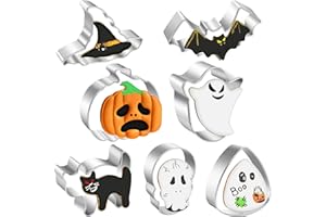 7 Pcs Halloween Cookie Cutters Set - Skull Bat Candy Corn Ghost Pumpkin Cookie Cutter Shapes, Holiday Stainless Steel Cookies