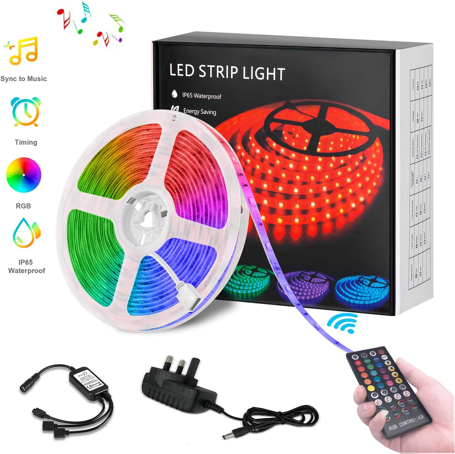 LED Strip Lights 5M - Music Sync Colour Changing Rope Lighting with Remote Control SMD 5050 LED Lights, Waterproof LED Mood Lighting Apply for TV, Bedroom, Party and Home Decoration (16.4ft)