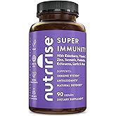 NutriRise Immunity Complex Immune Support Supplement with Vitamin C, E, B6, Zinc, Turmeric Curcumin, Elderberry, Echinacea, 7.2 Billion CFU Probiotics for Gut Health, 90 Count