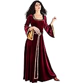 Disney's Tangled Adult Mother Gothel Costume, Dark Red Renaissance Fair Dress Halloween Outfit